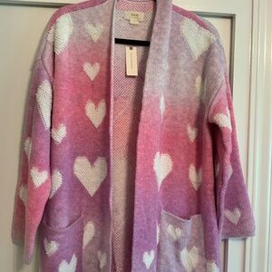 Maeve by Anthropology M/L pink and white heart sweater